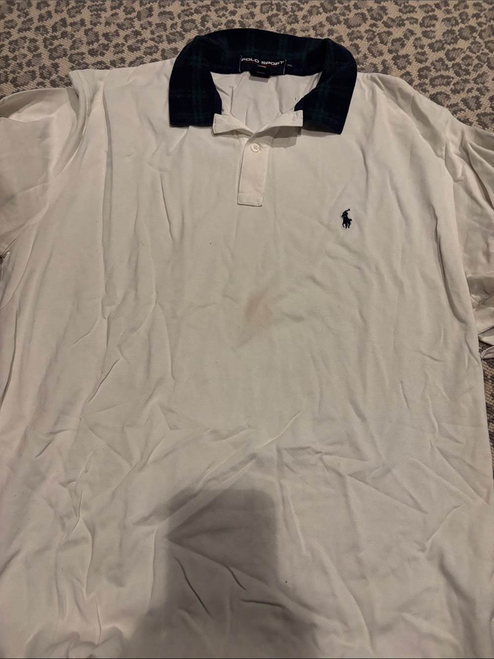 Ralph Lauren White Polo with Navy Collar and Embroidered Pony